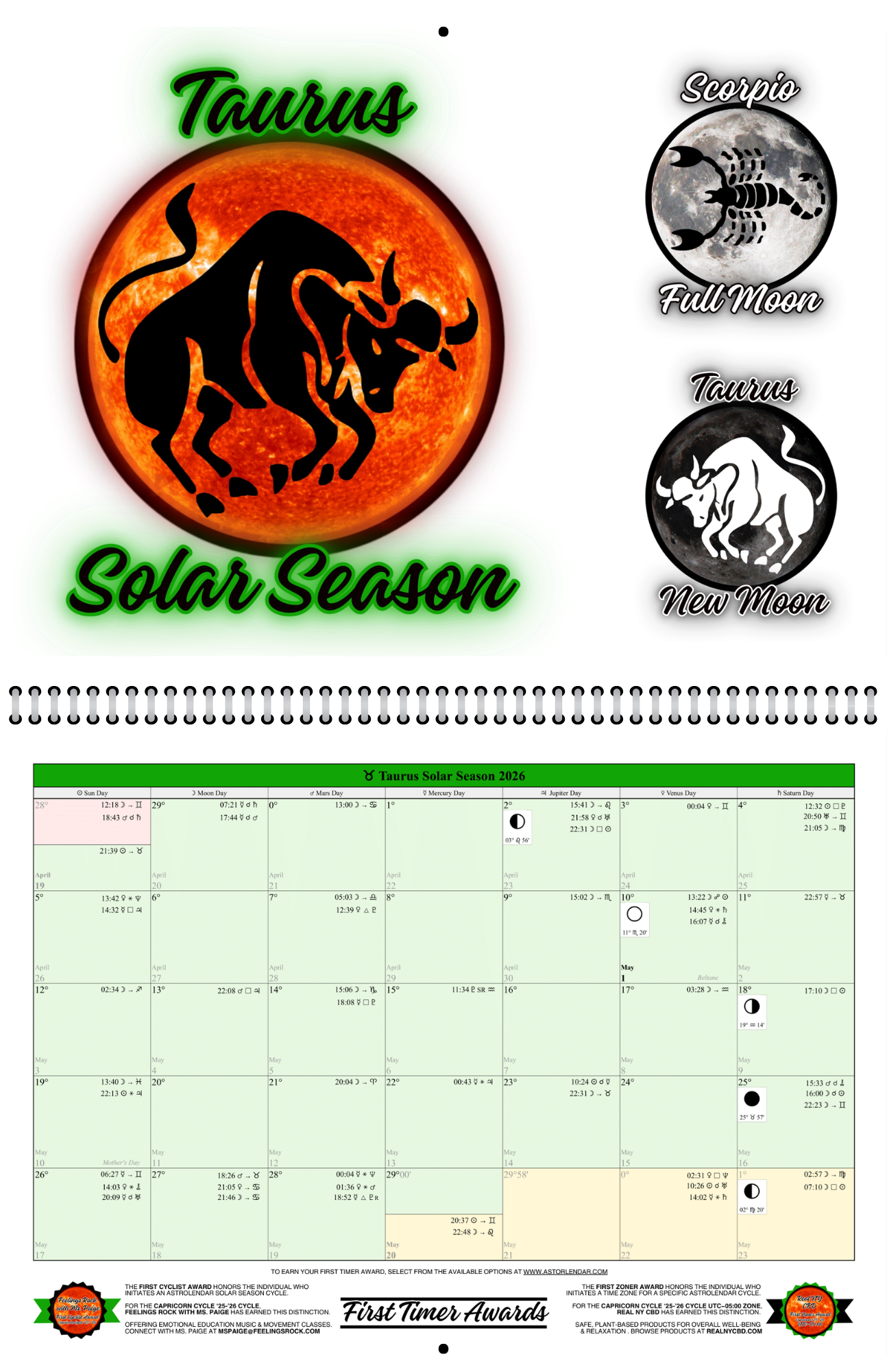 Astrolendar: Taurus Cycle '26-'27